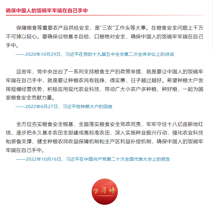 學(xué)習(xí)語｜糧食安全是&ldquo;國之大者&rdquo;