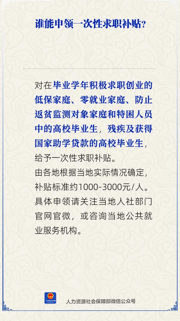 誰能申領(lǐng)一次性求職補貼？人社部解答